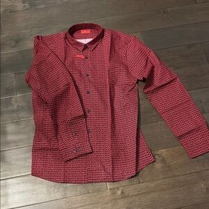 Hugo Boss short length slim dress Shirt, size XL, red and black